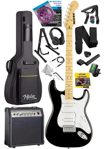 RPH-40WB-30AMP Siyah Beyaz 30W Amfili Elektro Gitar Seti Hsh Manyetik Maple Klavye Üst Kalite