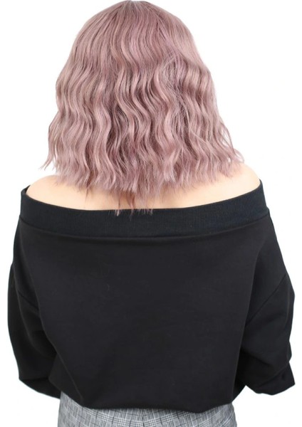 Fiber Sentetik Kısa Dalgalı Perçemsiz Peruk - Gül Kurusu fırsatları