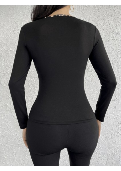 Kadın Uzun Kollu Leopar Şeritli Viskon Bluz modelleri