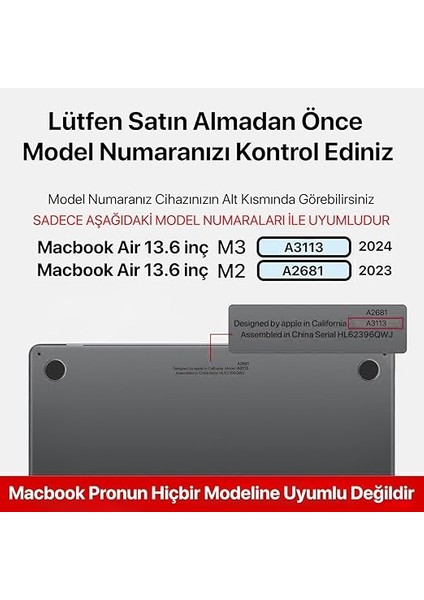 MacBook Air 13,6 ile Uyumlu M4 (A3240) M3 (A3113) M2 (A2681) Polikarbonat Sert Koruyucu Çizilme ve Darbe Önleyici Kılıf (Super Şeffaf, 13.6 Inç 2022-2023-2024-2025) fiyatları