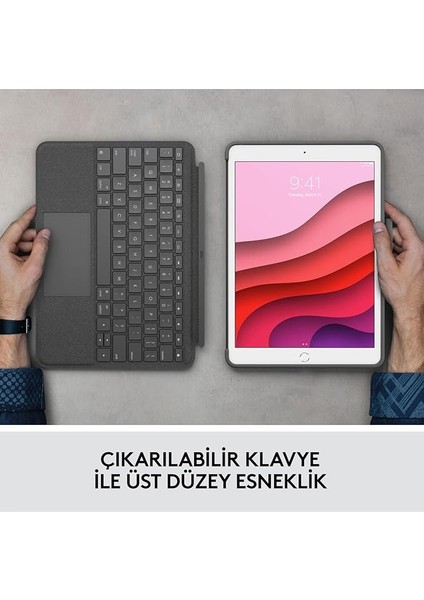 Combo Touch Klavyeli iPad Kılıfı, Ayrılabilir, Trackpad ve Smart Connector Özellikli, Arka Aydınlatma ve Destek Ayaklı Klavye, iPad 10.2 Inç 7. 8. ve 9. Nesil ile Uyumlu, Gri indirimleri