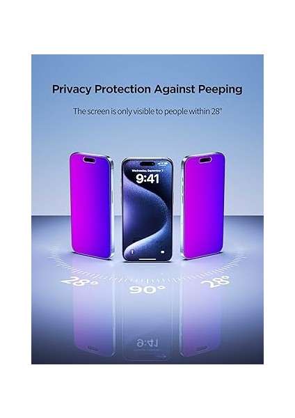 iPhone 16 Pro Max Gizlilik Ekran Koruyucu Temperli Cam 6.9 Inç, Mor Degrade Anti Casus Anti Mavi Işık Hd Kolay Kurulum Için Uyumlu modelleri