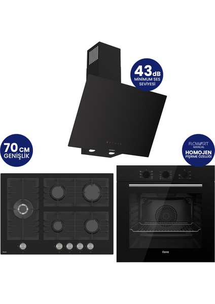 Flowart Turbolu 5 Gözlü Silenart Siyah Cam Ankastre Set QBL62CS - BL135 - D077SA