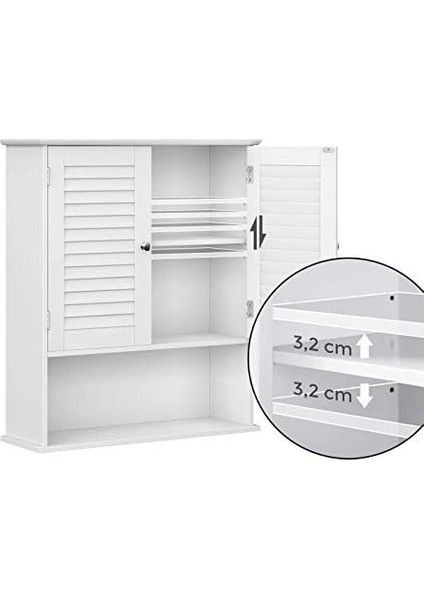 Vasagle Banyo Dolabı, Dolap, Ayarlanabilir Raflı Ecza Dolabı, Lamel Kapılar ve Açık Raf, 20 x 60 x 70 Cm, Beyaz BBC27WT fiyatları