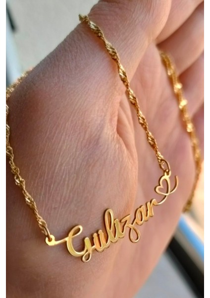 925 Ayar Gümüş 24 Ayar Altın Kaplama Isimli Kalpli Kolye