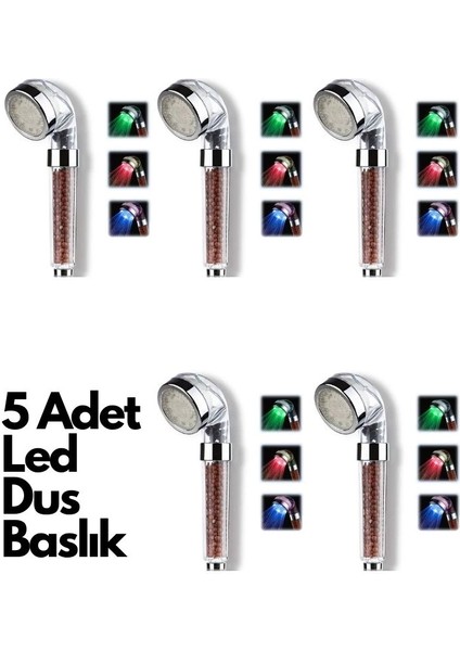 5 Adet Tasarruflu Boncuklu Ledli Duş Başlık-Pil Veya Elektrik Gerekmez Kinetik Enerjili