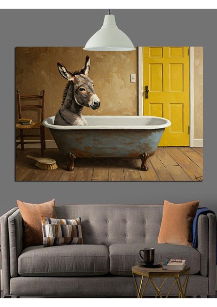 Eşek Küvette Yıkanıyor Mizahi Dekoratif Kanvas - Mdf Ahşap Tablo fiyatları