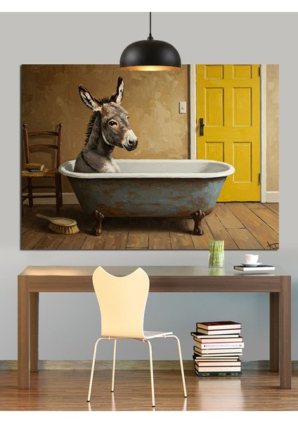 Eşek Küvette Yıkanıyor Mizahi Dekoratif Kanvas - Mdf Ahşap Tablo modelleri