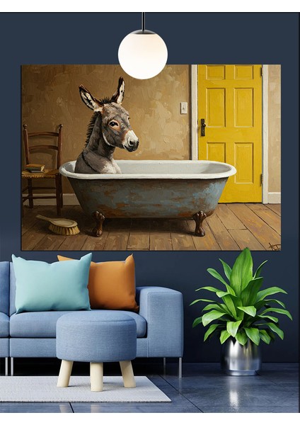 Eşek Küvette Yıkanıyor Mizahi Dekoratif Kanvas - Mdf Ahşap Tablo fırsatları