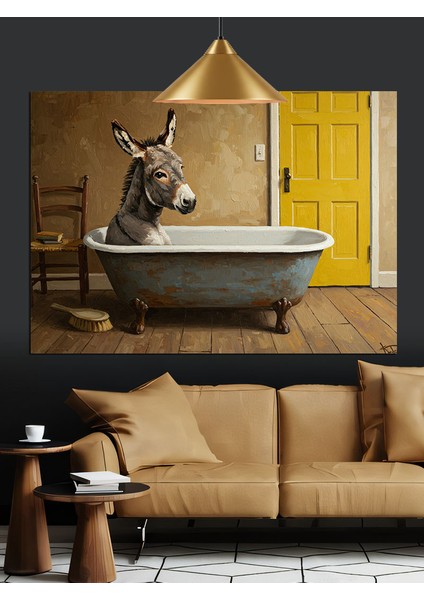 Eşek Küvette Yıkanıyor Mizahi Dekoratif Kanvas - Mdf Ahşap Tablo indirimleri