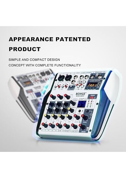 6 Kanal Dj Ses Ses Mikseri Profesyonel Ses Tablası Stereo Mp3 USB Bt Gişi 48V Phantom Power 99 Dsp Işlemci Anahtar Göstergeli Geniş Ekran Masaüstü Karaoke Iç Dj Mikser Kartı indirimleri