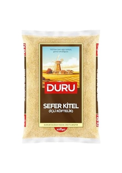Duru Sefer Kitel Bulgur 5 Kg, Içli Köftelik, Kaynatılmadan Üretilmiş, Taş Değirmen, Lif ve Protein Kaynağı