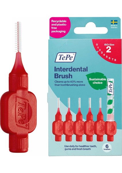 Tepe Interdental Fırça Orijinal, Diş Temizliği Için Yumuşak Diş Fırçası, 6&apos;lı Paket, 0,5 Mm, Ekstra Küçük/küçük Boşluklar, Kırmızı, Boyut 2 modelleri
