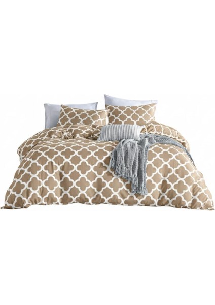 Honeycomb Beige Ranforce %100 Pamuk Çift Kişilik Nevresim Takımı Lastikli Çarşaflı fırsatları