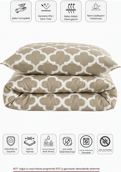 Honeycomb Beige Ranforce %100 Pamuk Çift Kişilik Nevresim Takımı Lastikli Çarşaflı indirimleri