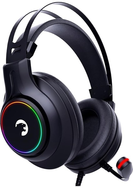 Kugon USB Gaming Headset - 7.1 Virtual Surround Sound, Wired LED Headphones With 50MM Drivers, Comfort Design, 360 Spatial Audio, Noise Cancelling Mic For Pc, Laptop, Black