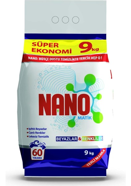 Nano Matik Toz Deterjan Beyazlar & Renkliler 9 kg