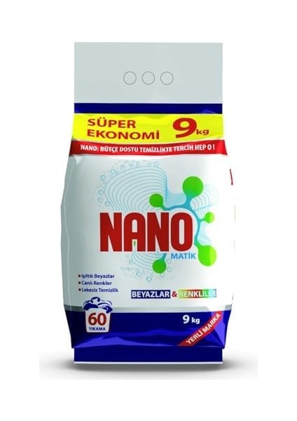 Nano Matik Toz Deterjan Beyazlar & Renkliler 9 kg fiyatları