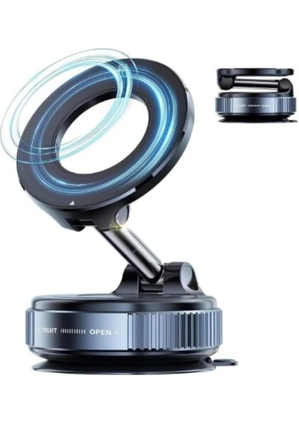 Vakumlu Katlanır Araç Telefon Tutucu, 360 Derece Dönebilen, Güçlü Mıknatıslı, Akıllı Telefon Tutucu, Ayna, Cam, Torpido (Siyah)