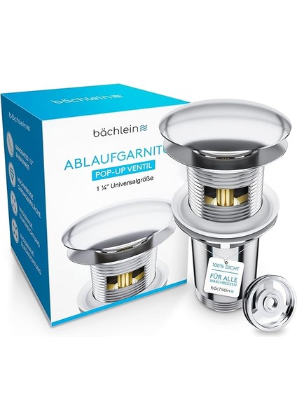 Evrensel Gider Garnitürü (Krom) – Lavabo ve Lavabo Için Pop Up Valf – Tahliye Vanası Pirinç Gider Garnitürü Montaj Kılavuzu ile