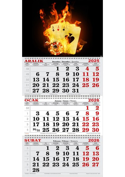 2026 Yılı Gemici Takvimi- As Kartları ve Poker