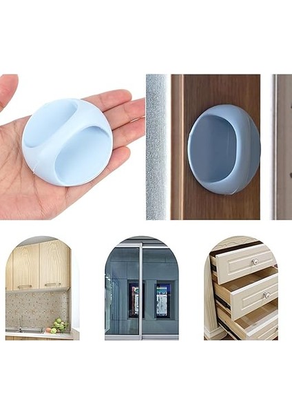 6 Adet Çok Amaçlı Kendinden Yapışkanlı Sürgülü Kapı Açma Kolları Dolap Çekmece Gardırop Kabin Plastik Kulp, Tuvalet Kapağı Açma Kolu, Mavi modelleri