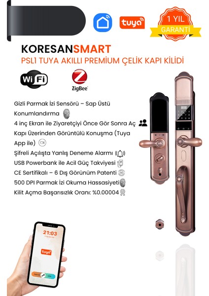 Tuya Akıllı Premium Çelik Kapı Kilidi - Yüz Tanıma - Parmak Izi - Wifi - Parola - Psl1 Model fırsatları