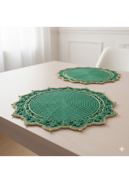 Yeşil ve Gold Detaylı Tığ Işi Yılbaşı 2 Adet Amerikan Servis ve Peçete Yüzüğü Seti indirimleri