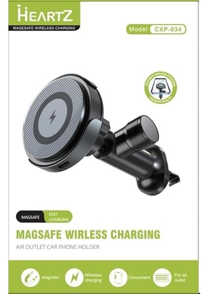 CXP-034 Magsafe ile Uyumlu Kablosuz Şarj Özellikli Peteğe Takılıp Kilitlenebilen 15W Hızında Hızlı Mıknatıslı Premium Kalite Ce Rohs Onaylı 3A Şarj Araç Tutucu Araç Içi Telefon Tutucu indirimleri