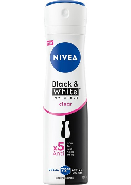 Nıvea Kadın Sprey Deodorant Black&white Invisible Clear 150 Ml,72 Saat Terleme ve Ter Kokusuna Karşı Anti Perspirant Koruma, Çiçek Kokusu,kıyafetlerde Leke Karşıtı, Alkol Içermez modelleri
