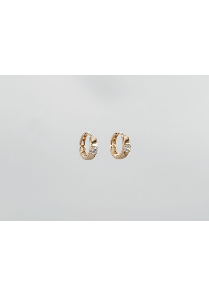 18K Rose Gold Plated Simple Stone Hoop Küpe
