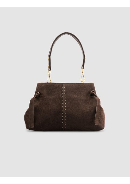 Metal Sap Detaylı Kahverengi Süet Kadın Çantası