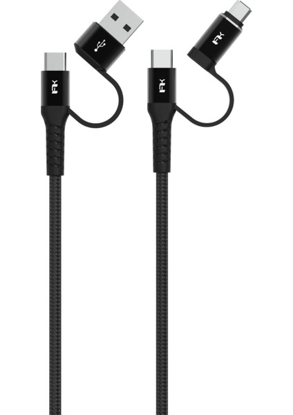 Type-C Kablosu Adaptör USB Çoklayıcı 4 Kablo Yerine 1 Kablo 2mt Type-C To Type-C+ Microusb, USB To Usb-C+Microusb Siyah