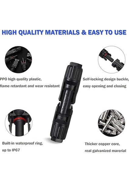 Solar Panel Kablo Bağlantısı Uyumlu, Erkek/dişi, Su Geçirmez, IP67, Fotovoltaik Güneş Sistemi Için (5 Çift) indirimleri