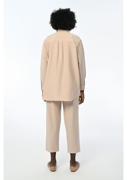 Kadın Nakış Işlemeli Oversize Bej Gömlek indirimleri