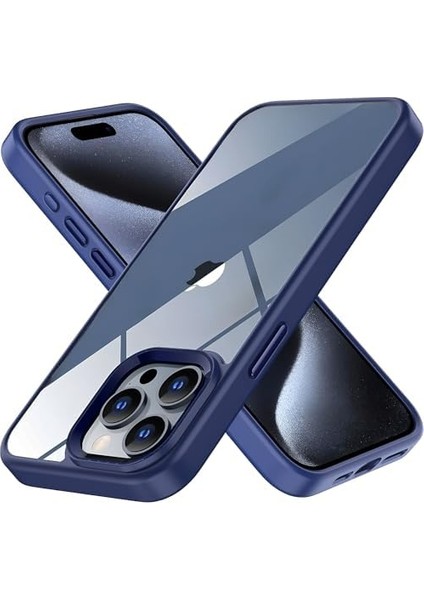 15 Pro Için Hybrid Serisi Arkası Kristal Şeffaf Polikarbonat Kenarları Silikon Kamera Lens Çerçevesi ve Tuşları Metal Yüksek Kalite Şeffaf Silikon Kılıf (Mavi, Klasik) fiyatları