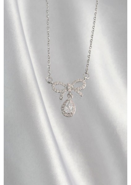 Bfs 316L Çelik Gümüş Renk Zirkon Taşlı Fiyonk Detay Damla Kolye fiyatları