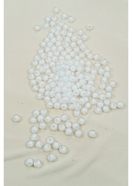 Litaetrend Yuvarlak Boncuk Içten Boncuklu Bileklik Çanta Boncuğu 8 mm 50 gr Beyaz - BNC470