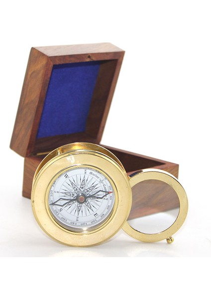 Ahşap Kutulu Pirinç Mercekli Pusula Model 2