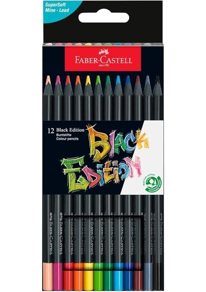 Black Edition Renkli Kalemler - 12 Sayı, Siyah Ahşap ve Süper Yumuşak Çekirdek Kurşun, Yetişkin Boyama, Sanatçılar ve Yeni Başlayanlar Için Profesyonel Kalite Renkli Kalemler