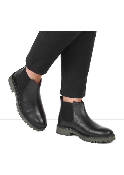 Erkek Siyah Deri Chelsea Bot