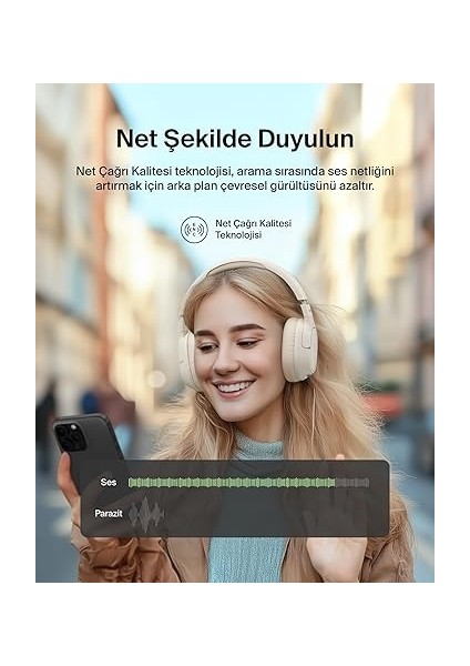 AUD008 Sf Kafaüstü Kulaklık-Krem - 60 Saat Oynatma Özellikli Kulak Üstü Kulaklık, Derin Bas, Cloudcushion Kulaklık indirimleri