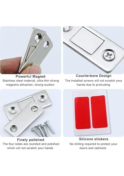 8 Adet Mıknatıslı Kilit, Ultra Ince Manyetik Kapama, Kapı, Kendinden Yapışkanlı Kapı Mıknatısları, Güçlü Mobilya Mıknatıslı Kilit Mobilya, Sürgülü Kapı, Dolap Kapısı, Çekmece fiyatları
