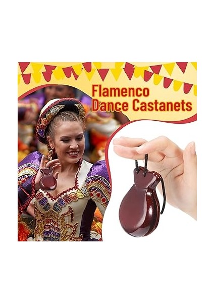 1 Çift Ispanyol Castanyets Flamenko Kastanyetleri Yaklaşık 8,8x6,5x3 cm Geleneksel Ahşap El Perküsyon Kastanyetleri (Kahverengi) fırsatları
