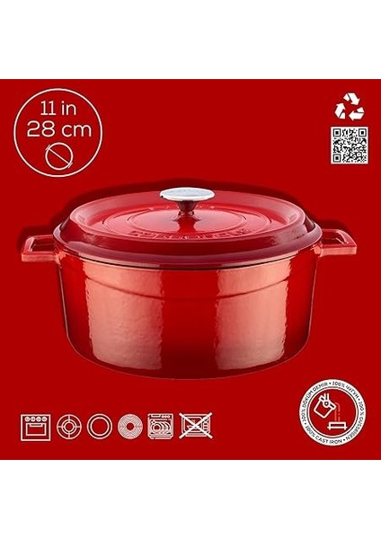 Döküm Yuvarlak Tencere, Trendy, 28 Cm, 6.71 L Hacim, Kırmızı fırsatları