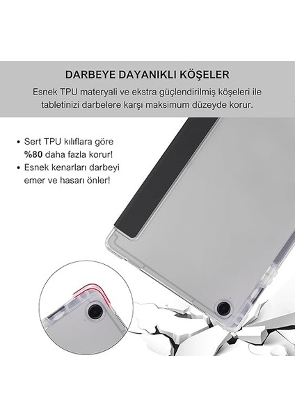 Samsung Galaxy Tab A9+ Plus 11 Inç Uyumlu Smart Kılıf, S Pen Kalemlikli, Trifold, Esnek, Mat, Darbeye Tam Dayanıklı Tablet Kılıfı (Siyah) modelleri
