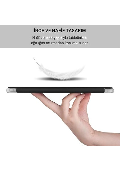 Samsung Galaxy Tab A9+ Plus 11 Inç Uyumlu Smart Kılıf, S Pen Kalemlikli, Trifold, Esnek, Mat, Darbeye Tam Dayanıklı Tablet Kılıfı (Siyah) fırsatları