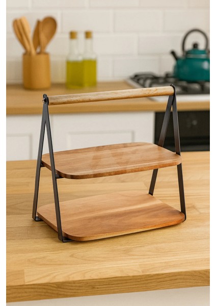 Akasya 2 Katlı Metal Raf Mutfak Banyo Düzenleyici Saplı Raf