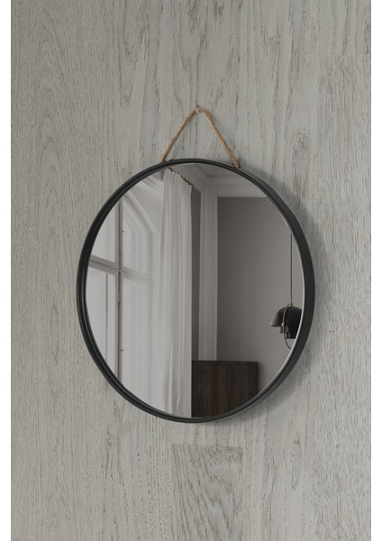 Mirora 2'li Yuvarlak Dekoratif Duvar Aynası | Boyalı Ahşap Çerçeveli | 60CM 48CM | Siyah modelleri