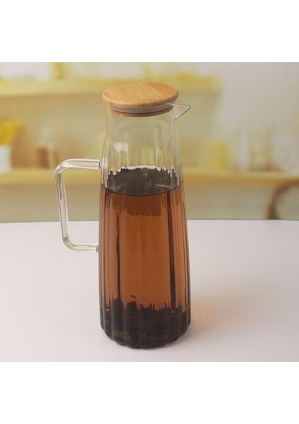 Bambu Kapaklı Borosilikat Cam Yağdanlık ve Sürahi | 1000ML (11X26CM) Çok Amaçlı Içecek ve Sıvı Gıda Saklama fiyatları